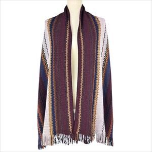 MISSONI Wool-Blend Chevron Stripe Scarf 72"x18" Burgundy Purple Orange Brown